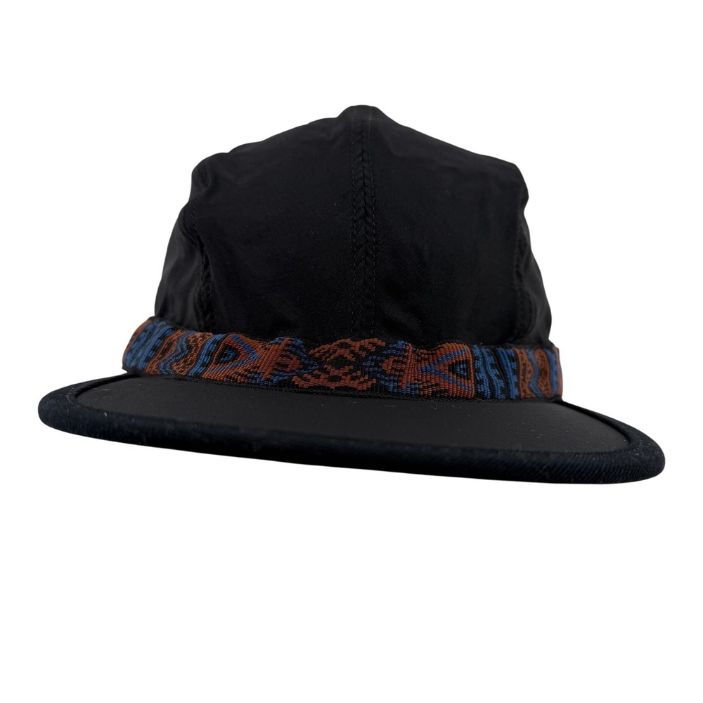 KAVU Strapcap Black Nylon 5 Panel Hat Made in USA Large Adjustable Buckle Hiking